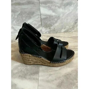 Franco Sarto Callia Wedge Sandals Black Ankle Strap Round Toe Size 9.5